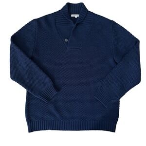 Romeo Gigli Sweater Mens L/XL Blue Merino Wool Blend Shawl Collar Pullover Italy